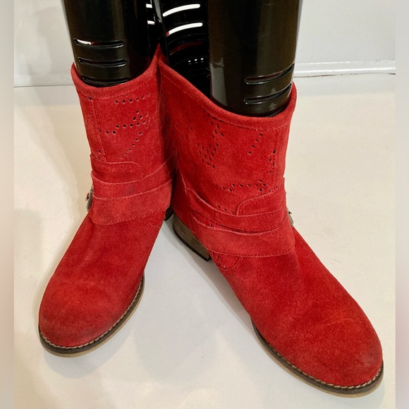 Originals MTNG |  Red suede boots with leather soles.  with buckles SZ-38 - Picture 7 of 11
